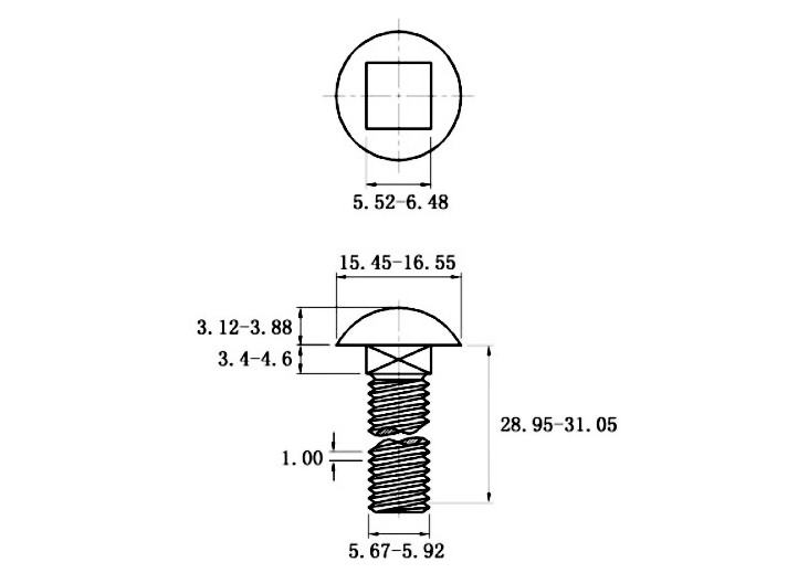 Bulong Cổ Vuông Thép Mạ Kẽm 4.8 DIN603 M6x30_drawing