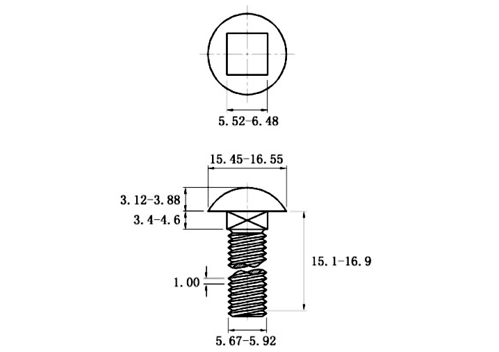 Bulong Cổ Vuông Thép Mạ Kẽm 4.8 DIN603 M6x16_drawing