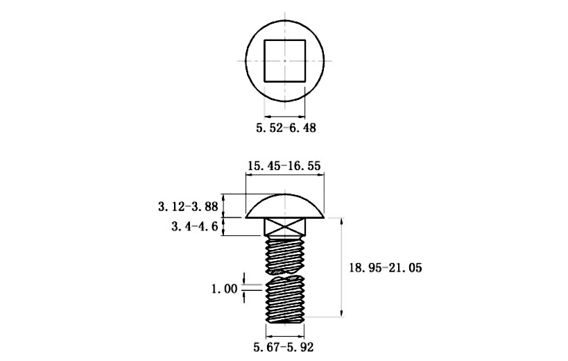 Bulong Cổ Vuông Thép Mạ Kẽm 4.8 DIN603 M6x20_drawing