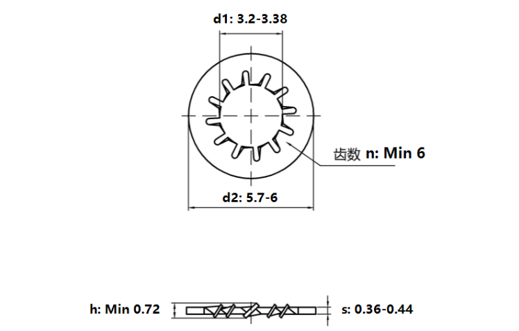 Lông Đền Răng Trong Loại J Inox 304 DIN6797J M3_drawing