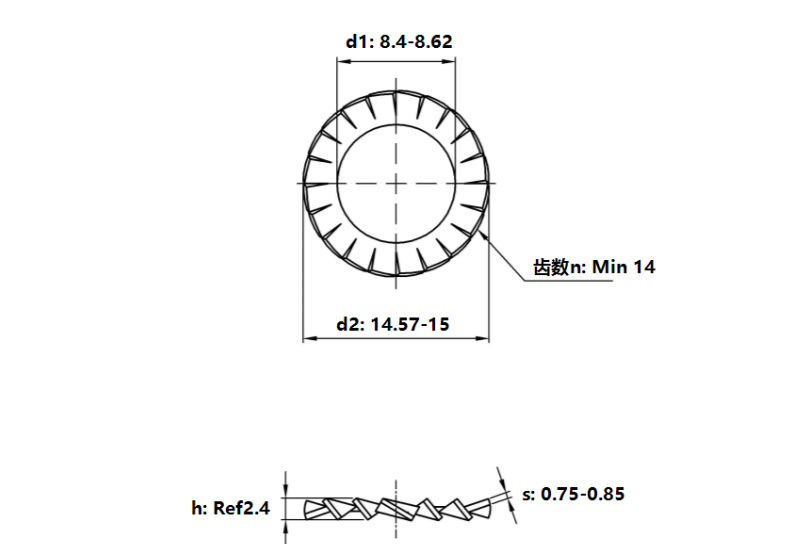 Lông Đền Răng Ngoài Loại A Thép Mạ Kẽm DIN6798A M8_drawing