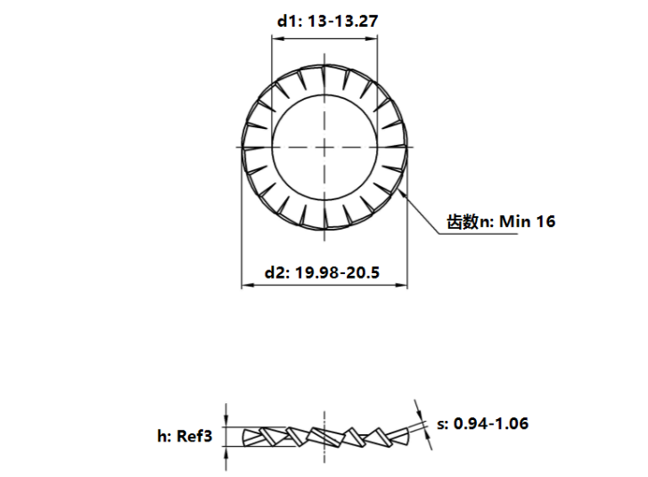 Lông Đền Răng Ngoài Loại A Thép Mạ Kẽm DIN6798A M12_drawing