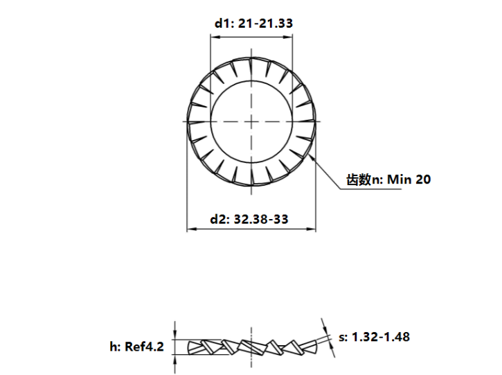 Lông Đền Răng Ngoài Loại A Thép Mạ Kẽm DIN6798A M20_drawing