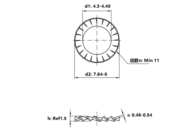 Lông Đền Răng Ngoài Loại A Inox 304 DIN6798A M4_drawing