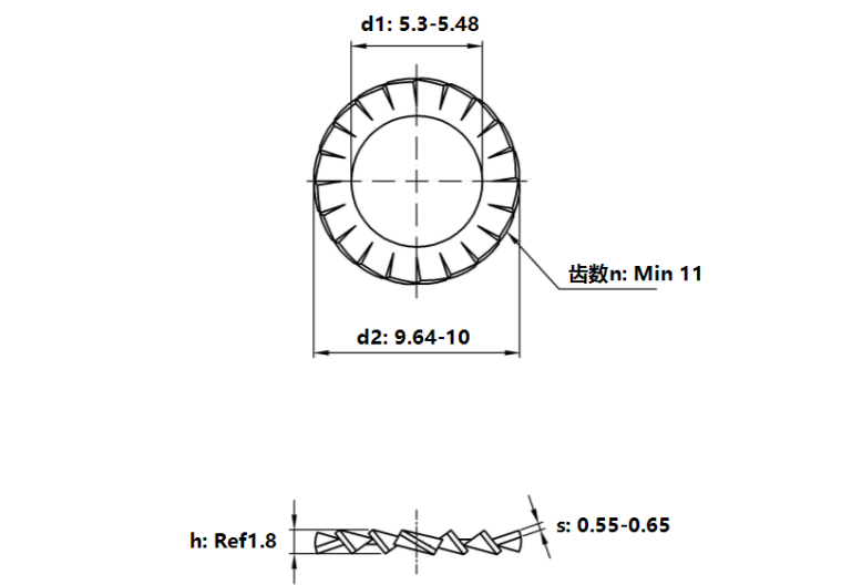 Lông Đền Răng Ngoài Loại A Inox 304 DIN6798A M5_drawing
