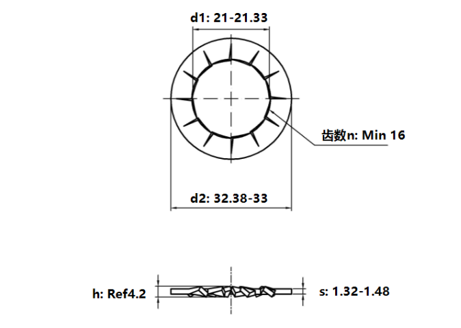Lông Đền Răng Trong Loại J Thép Mạ Kẽm Trắng Cr3+ 4.8 DIN6798J M20_drawing