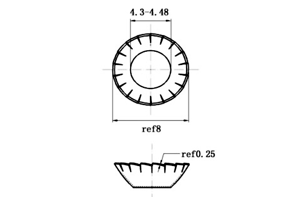 Lông Đền Răng Ngoài Loại V Thép Mạ Kẽm 4.8 DIN6798V M4_drawing