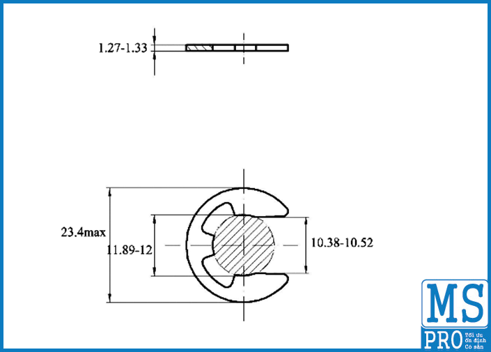 Phe Gài Trục Chữ E Thép DIN6799 D12_drawing