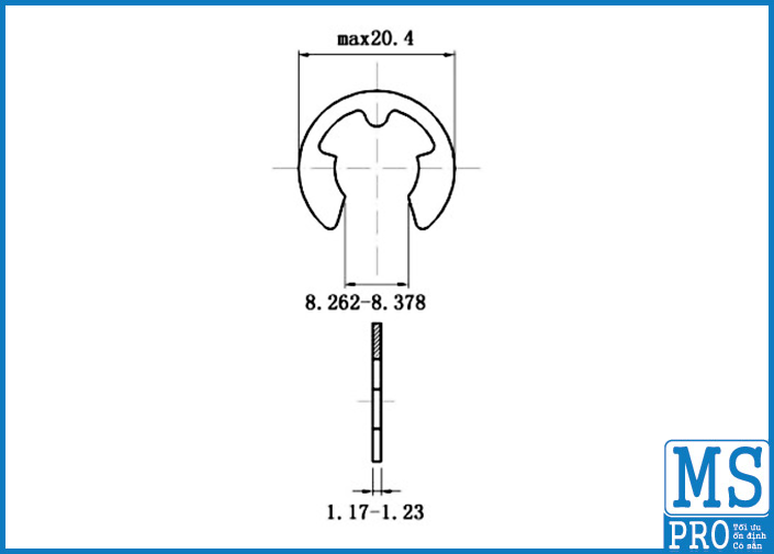 Phe Gài Trục Chữ E Thép DIN6799 D10_drawing