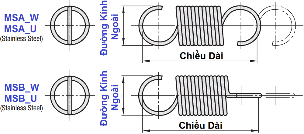 Lò xo kéo thép tải rất nặng (D3-L15) AUT3-15_drawing