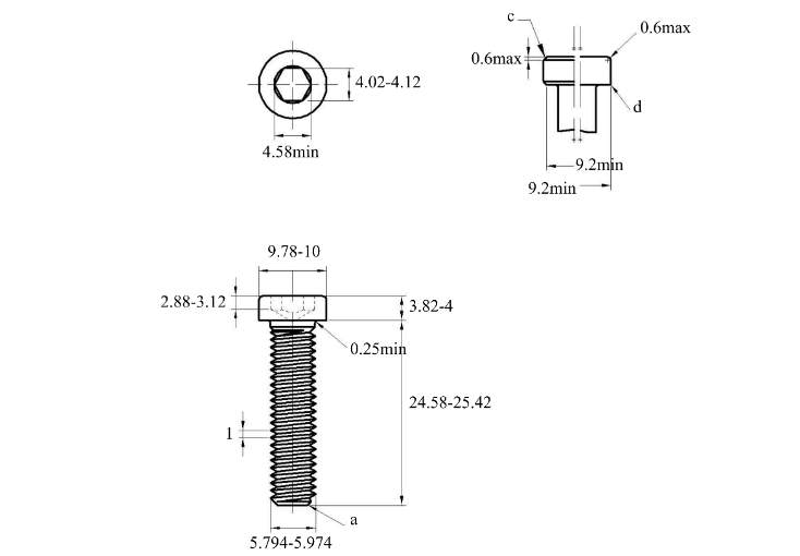 Lục Giác Trụ Đầu Thấp Inox 304 DIN7984 M6x25_drawing