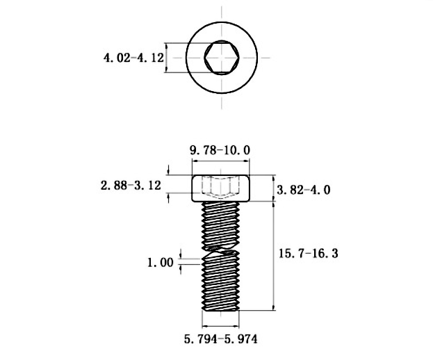 Lục Giác Trụ Đầu Thấp Inox 304 DIN7984 M6x16_drawing