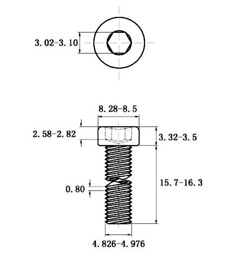 Lục Giác Trụ Đầu Thấp Inox 304 DIN7984 M5x16_drawing