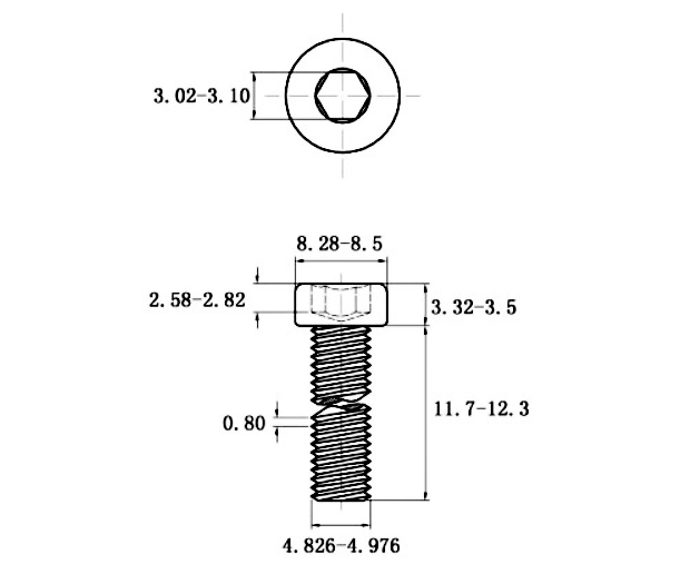 Lục Giác Trụ Đầu Thấp Inox 304 DIN7984 M5x12_drawing