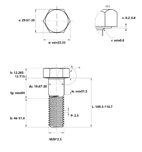 Bulong Nhúng Nóng 8.8 DIN931 M20x110 Ren Lửng_drawing