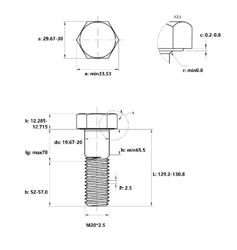 Bulong Nhúng Nóng 8.8 DIN931 M20x130 Ren Lửng_drawing