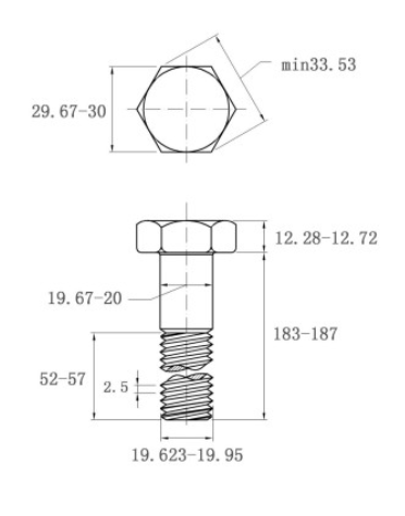 Bulong Inox 304 DIN931 M20x185 Ren Lửng_drawing