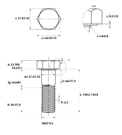Bulong Nhúng Nóng 8.8 DIN931 M22x140 Ren Lửng_drawing