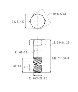 Bulong Mạ Kẽm Trắng Cr3+ 8.8 DIN931 M22x150 Ren Lửng_drawing