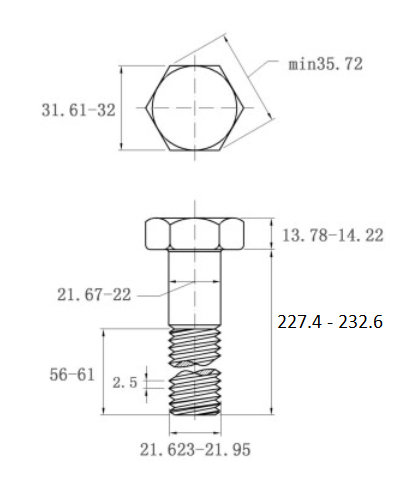 Bulong Inox 316 DIN931 M22x230 Ren Lửng_drawing