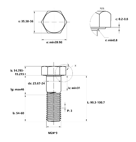 Bulong Nhúng Nóng 8.8 DIN931 M24x100 Ren Lửng_drawing