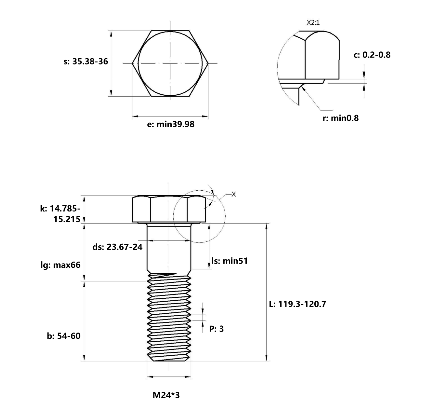 Bulong Nhúng Nóng 8.8 DIN931 M24x120 Ren Lửng_drawing