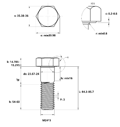 Bulong Inox 316 DIN931 M24x85 Ren Lửng_drawing