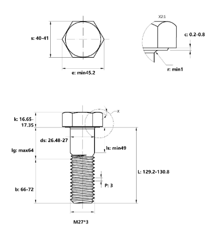 Bulong Nhúng Nóng 8.8 DIN931 M27x130 Ren Lửng_drawing