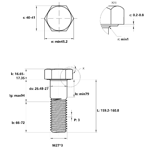 Bulong Mạ Kẽm Trắng Cr3+ 8.8 DIN931 M27x160 Ren Lửng_drawing