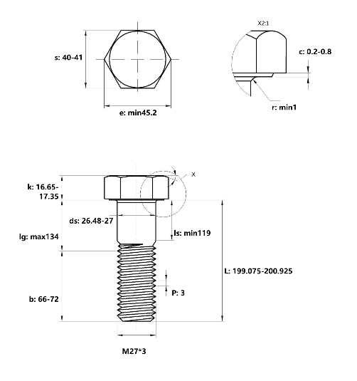 Bulong Mạ Kẽm Trắng Cr3+ 8.8 DIN931 M27x200 Ren Lửng_drawing