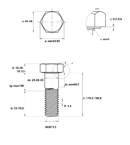 Bulong Nhúng Nóng 8.8 DIN931 M30x180 Ren Lửng_drawing