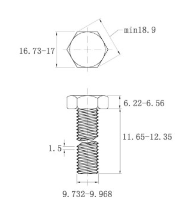 Bulong Đầu Lục Giác Thép Đen 8.8 DIN933 M10x12_drawing