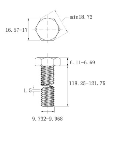 Bulong Mạ Kẽm Trắng Cr3+ 8.8 DIN933 M10x120_drawing