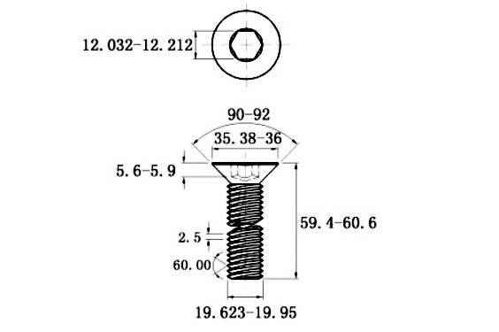 Lục Giác Chìm Col Thép Đen 10.9 DIN7991 M20x60_drawing