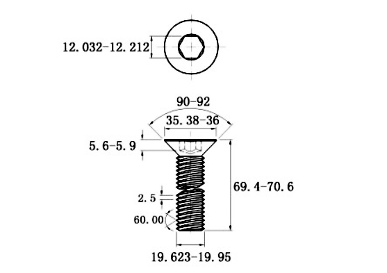 Lục Giác Chìm Col Inox 304 DIN7991 M20x70_drawing
