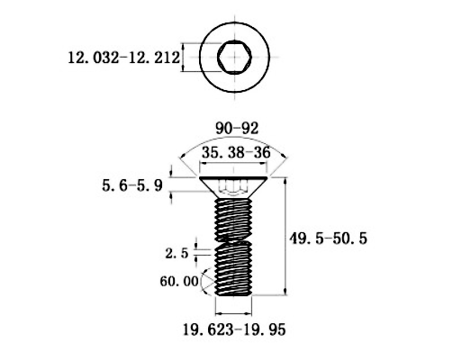 Lục Giác Chìm Col Inox 304 DIN7991 M20x50_drawing
