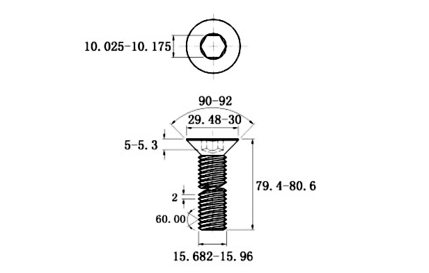 Lục Giác Chìm Col Thép Đen 10.9 DIN7991 M12x80_drawing