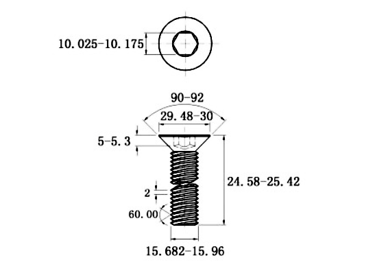 Lục Giác Chìm Col Thép Đen 10.9 DIN7991 M12x25_drawing