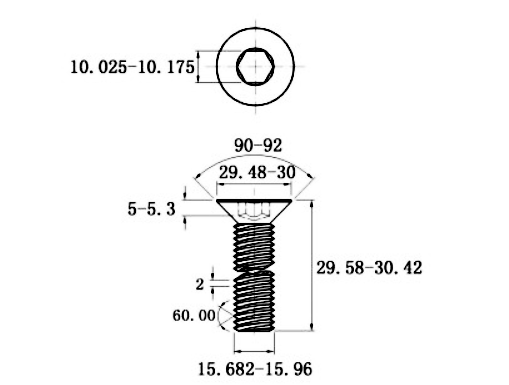 Lục Giác Chìm Col Thép Đen 10.9 DIN7991 M12x30_drawing