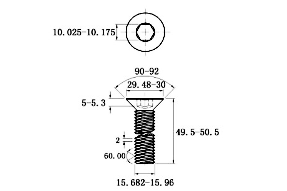 Lục Giác Chìm Col Thép Đen 10.9 DIN7991 M16x50_drawing