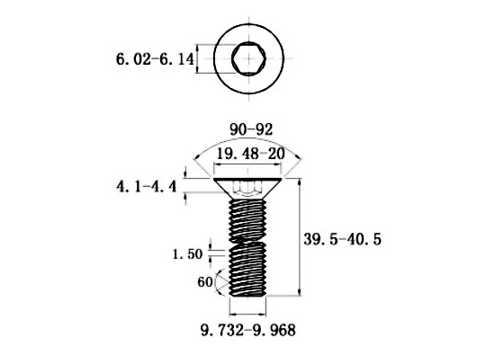 Lục Giác Chìm Col Thép Mạ Kẽm Trắng Cr3+ 10.9 DIN7991 M10x40 (25Cái/Bịch)_drawing