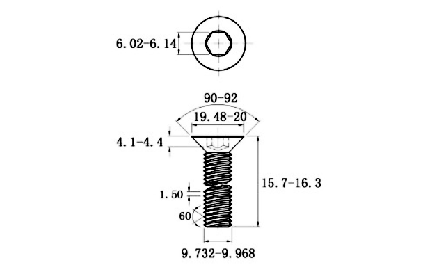 Lục Giác Chìm Col Thép Mạ Kẽm Trắng Cr3+ 10.9 DIN7991 M10x16 (25Cái/Bịch)_drawing