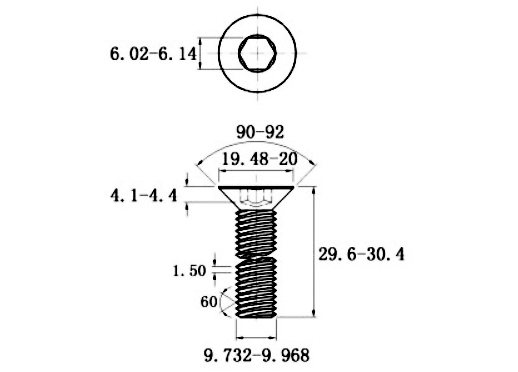 Lục Giác Chìm Col Thép Mạ Kẽm Trắng Cr3+ 10.9 DIN7991 M10x30_drawing
