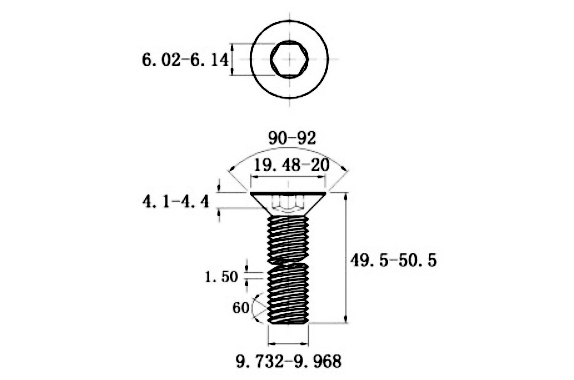 Lục Giác Chìm Col Thép Mạ Kẽm Trắng Cr3+ 10.9 DIN7991 M10x50_drawing
