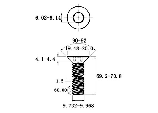 Lục Giác Chìm Col Thép Đen 10.9 DIN7991 M10x70 Ren Lửng_drawing