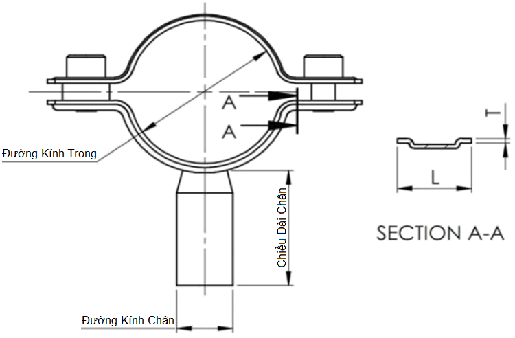 Đai Kẹp Ống Có Chân Hàn Inox 304 1.3/4Inch_drawing