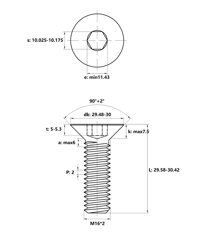 Lục Giác Chìm Col Inox 316 DIN7991 M16x30_drawing