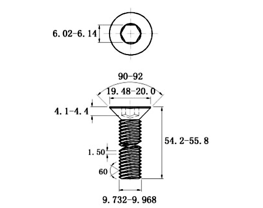 Lục Giác Chìm Col Inox 316 DIN7991 M10x55_drawing