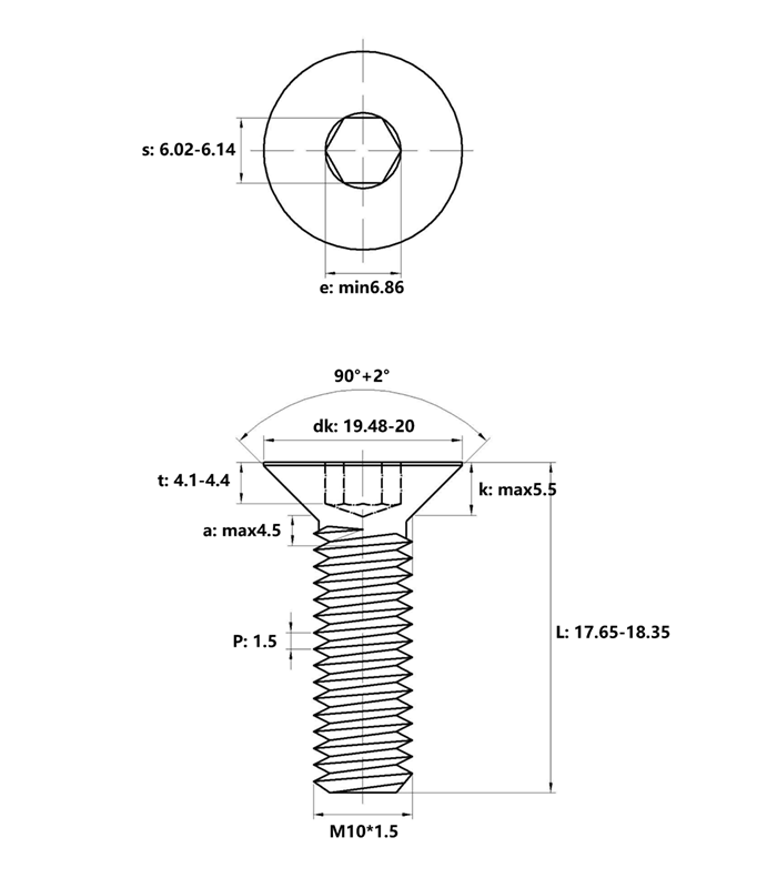 Lục Giác Chìm Col Inox 304 DIN7991 M10x18_drawing