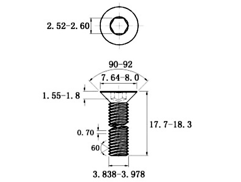 Lục Giác Chìm Col Inox 304 DIN7991 M4x18_drawing